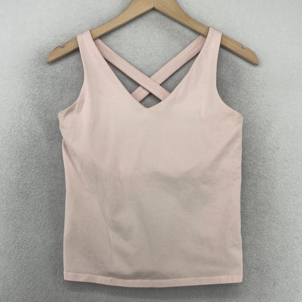 EILEEN FISHER Tank Top S Cotton Stretch Jersey Cross Back Shelf Bra Pink USA